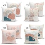 - Suet-K4luset431-1 - Realhomes 4'lü Çift Taraflı Renkli Zemin Üzerinde Onedraw Çizimli Modern Süet Yastık Kırlent Kılıf Seti Realhomes