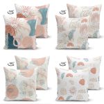 - Suet-K4luset432-1 - Realhomes 4'lü Çift Taraflı Renkli Zemin Üzerinde Onedraw Çizimli Modern Süet Yastık Kırlent Kılıf Seti Realhomes