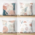 - Suet-K4luset432 - Realhomes 4'lü Çift Taraflı Renkli Zemin Üzerinde Onedraw Çizimli Modern Süet Yastık Kırlent Kılıf Seti Realhomes