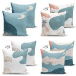 - Suet-K4luset433-1 - Realhomes 4'lü Çift Taraflı Renkli Zemin Üzerinde Onedraw Çizimli Modern Süet Yastık Kırlent Kılıf Seti Realhomes