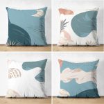 - Suet-K4luset433 - Realhomes 4'lü Çift Taraflı Renkli Zemin Üzerinde Onedraw Çizimli Modern Süet Yastık Kırlent Kılıf Seti Realhomes