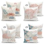 - Suet-K4luset434-1 - Realhomes  4'lü Çift Taraflı Renkli Zemin Üzerinde Onedraw Çizimli Modern Süet Yastık Kırlent Kılıf Seti Realhomes