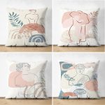 - Suet-K4luset434 - Realhomes  4'lü Çift Taraflı Renkli Zemin Üzerinde Onedraw Çizimli Modern Süet Yastık Kırlent Kılıf Seti Realhomes