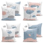 - Suet-K4luset435-1 - Realhomes 4'lü Çift Taraflı Renkli Zemin Üzerinde Onedraw Çizimli Bayan Silüeti Modern Süet Yastık Kırlent Kılıf Seti Realhomes