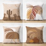 - Suet-K4luset436 - Realhomes 4'lü Çift Taraflı Renkli Zemin Üzerinde Yaprak Desenli Modern Süet Yastık Kırlent Kılıf Seti Realhomes