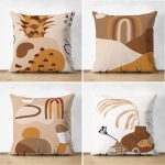 - Suet-K4luset437 - Realhomes 4'lü Çift Taraflı Renkli Zemin Üzerinde Onedraw Çizimli Yaprak Desenli Modern Süet Yastık Kırlent Kılıf Seti Realhomes