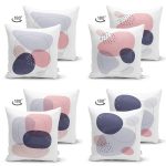 - Suet-K4luset438-1 - Realhomes  4'lü Çift Taraflı Beyaz Zemin Üzerinde Renkli Geometrik Desenli Modern Süet Yastık Kırlent Kılıf Seti Realhomes