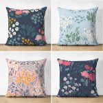 - Suet-K4luset439 - Realhomes  4'lü Çift Taraflı Rengarenk Zemin Üzerinde Çiçek Desenli Modern Süet Yastık Kırlent Kılıf Seti Realhomes