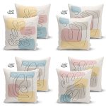 - Suet-K4luset440-1 - Realhomes 4'lü Çift Taraflı Renkli Zemin Üzerinde Onedraw Çizimli Modern Süet Yastık Kırlent Kılıf Seti Realhomes