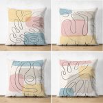 - Suet-K4luset440 - Realhomes 4'lü Çift Taraflı Renkli Zemin Üzerinde Onedraw Çizimli Modern Süet Yastık Kırlent Kılıf Seti Realhomes
