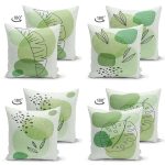 - Suet-K4luset441-1 - Realhomes 4'lü Çift Taraflı Renkli Zemin Üzerinde Onedraw Çizimli Modern Süet Yastık Kırlent Kılıf Seti Realhomes