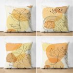 - Suet-K4luset442 - Realhomes 4'lü Çift Taraflı Renkli Zemin Üzerinde Onedraw Çizimli Modern Süet Yastık Kırlent Kılıf Seti Realhomes