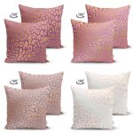 4'lü Çift Taraflı Renkli Zemin Üzerinde Gold Detaylı  Modern Süet Yastık Kırlent Kılıf Seti Realhomes