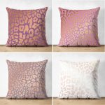 4'lü Çift Taraflı Renkli Zemin Üzerinde Gold Detaylı  Modern Süet Yastık Kırlent Kılıf Seti Realhomes