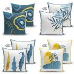 - Suet-K4luset445-1 - Realhomes 4'lü Çift Taraflı Renkli Zemin Üzerinde Gold Detaylı Yaprak Desenli Modern Süet Yastık Kırlent Kılıf Seti Realhomes
