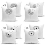 4'lü Çift Taraflı Beyaz Zemin Üzerinde Çiçek Desenli Modern Süet Yastık Kırlent Kılıf Seti Realhomes
