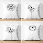 4'lü Çift Taraflı Beyaz Zemin Üzerinde Çiçek Desenli Modern Süet Yastık Kırlent Kılıf Seti Realhomes