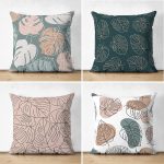 - Suet-K4luset449 - Realhomes 4'lü Çift Taraflı Renkli Zemin Üzerinde Onedraw Çizimli Yaprak Desenli Modern Süet Yastık Kırlent Kılıf Seti Realhomes