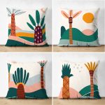 - Suet-K4luset450 - Realhomes  4'lü Çift Taraflı Renkli Zemin Üzerinde Onedraw Çizimli Ağaç Desenli Modern Süet Yastık Kırlent Kılıf Seti Realhomes