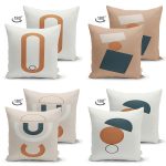 - Suet-K4luset452-1 - Realhomes  4'lü Çift Taraflı Renkli Zemin Üzerinde Onedraw Çizimli Modern Süet Yastık Kırlent Kılıf Seti Realhomes