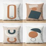 - Suet-K4luset452 - Realhomes  4'lü Çift Taraflı Renkli Zemin Üzerinde Onedraw Çizimli Modern Süet Yastık Kırlent Kılıf Seti Realhomes