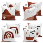 - Suet-K4luset454-1 - Realhomes  4'lü Çift Taraflı Beyaz Zemin Üzerinde Onedraw Çizimli  Modern Süet Yastık Kırlent Kılıf Seti Realhomes