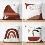 - Suet-K4luset454 - Realhomes  4'lü Çift Taraflı Beyaz Zemin Üzerinde Onedraw Çizimli  Modern Süet Yastık Kırlent Kılıf Seti Realhomes