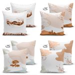 - Suet-K4luset456-1 - Realhomes 4'lü Çift Taraflı Beyaz Zemin Üzerinde Onedraw Çizimli Ağaç Desenli Modern Süet Yastık Kırlent Kılıf Seti Realhomes