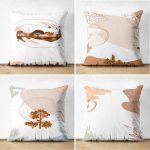 - Suet-K4luset456 - Realhomes 4'lü Çift Taraflı Beyaz Zemin Üzerinde Onedraw Çizimli Ağaç Desenli Modern Süet Yastık Kırlent Kılıf Seti Realhomes