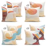 4'lü Çift Taraflı Renkli Zemin Üzerinde Onedraw Çizimli Afrika Kadın Desenli Modern Süet Yastık Kırlent Kılıf Seti Realhomes