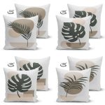 - Suet-K4luset458-1 - Realhomes 4'lü Çift Taraflı Renkli Zemin Üzerinde Onedraw Çizimli Yaprak Desenli Modern Süet Yastık Kırlent Kılıf Seti Realhomes