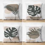 - Suet-K4luset458 - Realhomes 4'lü Çift Taraflı Renkli Zemin Üzerinde Onedraw Çizimli Yaprak Desenli Modern Süet Yastık Kırlent Kılıf Seti Realhomes