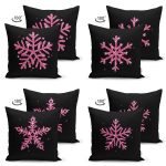 - Suet-K4luset460-1 - Realhomes 4'lü Çift Taraflı Siyah Zemin Üzerinde Renkli Kartanesi Desenli Modern Süet Yastık Kırlent Kılıf Seti Realhomes