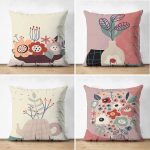 - Suet-K4luset462 - Realhomes 4'lü Çift Taraflı Renkli Zemin Üzerinde Onedraw Çizimli Vazo Desenli Modern Süet Yastık Kırlent Kılıf Seti Realhomes
