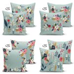 - Suet-K4luset463-1 - Realhomes  4'lü Çift Taraflı Rengarenk Zemin Üzerinde Çiçek Desenli Modern Süet Yastık Kırlent Kılıf Seti Realhomes