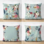 - Suet-K4luset463 - Realhomes  4'lü Çift Taraflı Rengarenk Zemin Üzerinde Çiçek Desenli Modern Süet Yastık Kırlent Kılıf Seti Realhomes