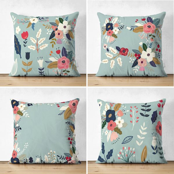 - Suet-K4luset463 - Realhomes  4'lü Çift Taraflı Renkli Zemin Üzerinde Onedraw Çizimli Modern Süet Yastık Kırlent Kılıf Seti Realhomes