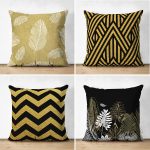 - Suet-K4luset560 - Realhomes  4'lü Çift Taraflı Renkli Zemin Üzerinde Gold Detaylı Geometrik Desenli Modern Süet Yastık Kırlent Kılıf Seti Realhomes