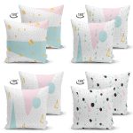 - Suet-K4luset562-1 - Realhomes 4'lü Çift Taraflı Beyaz Zemin Üzerinde Siyah Puantiyeli Modern Süet Yastık Kırlent Kılıf Seti Realhomes