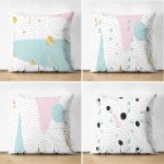 - Suet-K4luset562 - Realhomes 4'lü Çift Taraflı Beyaz Zemin Üzerinde Siyah Puantiyeli Modern Süet Yastık Kırlent Kılıf Seti Realhomes