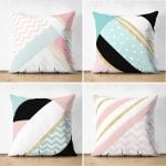 - Suet-K4luset563 - Realhomes 4'lü Çift Taraflı Beyaz Zemin Üzerinde Gold Detaylı Geometrik Desenli Modern Süet Yastık Kırlent Kılıf Seti Realhomes