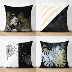 4'lü Çift Taraflı Siyah Zemin Üzerinde Gold Detaylı Modern Süet Yastık Kırlent Kılıf Seti Realhomes