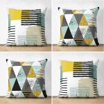 - Suet-K4luset565 - Realhomes 4'lü Çift Taraflı Beyaz Zemin Üzerinde Geometrik Desenli Modern Süet Yastık Kırlent Kılıf Seti Realhomes