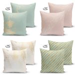 - Suet-K4luset567-1 - Realhomes 4'lü Çift Taraflı Renkli Zemin Üzerinde Gold Detaylı Mermer Desenli Modern Süet Yastık Kırlent Kılıf Seti Realhomes