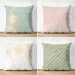 - Suet-K4luset567 - Realhomes 4'lü Çift Taraflı Renkli Zemin Üzerinde Gold Detaylı Mermer Desenli Modern Süet Yastık Kırlent Kılıf Seti Realhomes