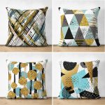 - Suet-K4luset571 - Realhomes  4'lü Çift Taraflı Beyaz Zemin Üzerinde Gold Detaylı Geometrik Desenli Modern Süet Yastık Kırlent Kılıf Seti Realhomes