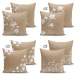 - Suet-K4luset573-1 - Realhomes  4'lü Çift Taraflı Rengarenk Zemin Üzerinde Beyaz Çiçek Desenli Modern Süet Yastık Kırlent Kılıf Seti Realhomes