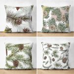 - Suet-K4luset574 - Realhomes  4'lü Çift Taraflı Yılbaşı Temalı Kozalak ve Yapraklı Kombin Modern Süet Yastık Kırlent Kılıfı Realhomes