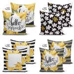 4'lü Çift Taraflı Beyaz Zemin Üzerinde Sonbahar Temalı Modern Süet Yastık Kırlent Kılıf Seti Realhomes