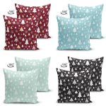 4'lü Çift Taraflı Renkli Zemin Üzerinde Çamağacı Desenli Modern Süet Yastık Kırlent Kılıf Seti Realhomes